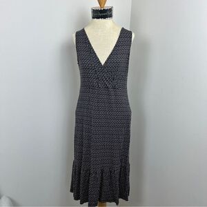 FRAGILE Antwerp Navy Diamond Pattern Faux Front Wrap Dress Dress Size L (318)
